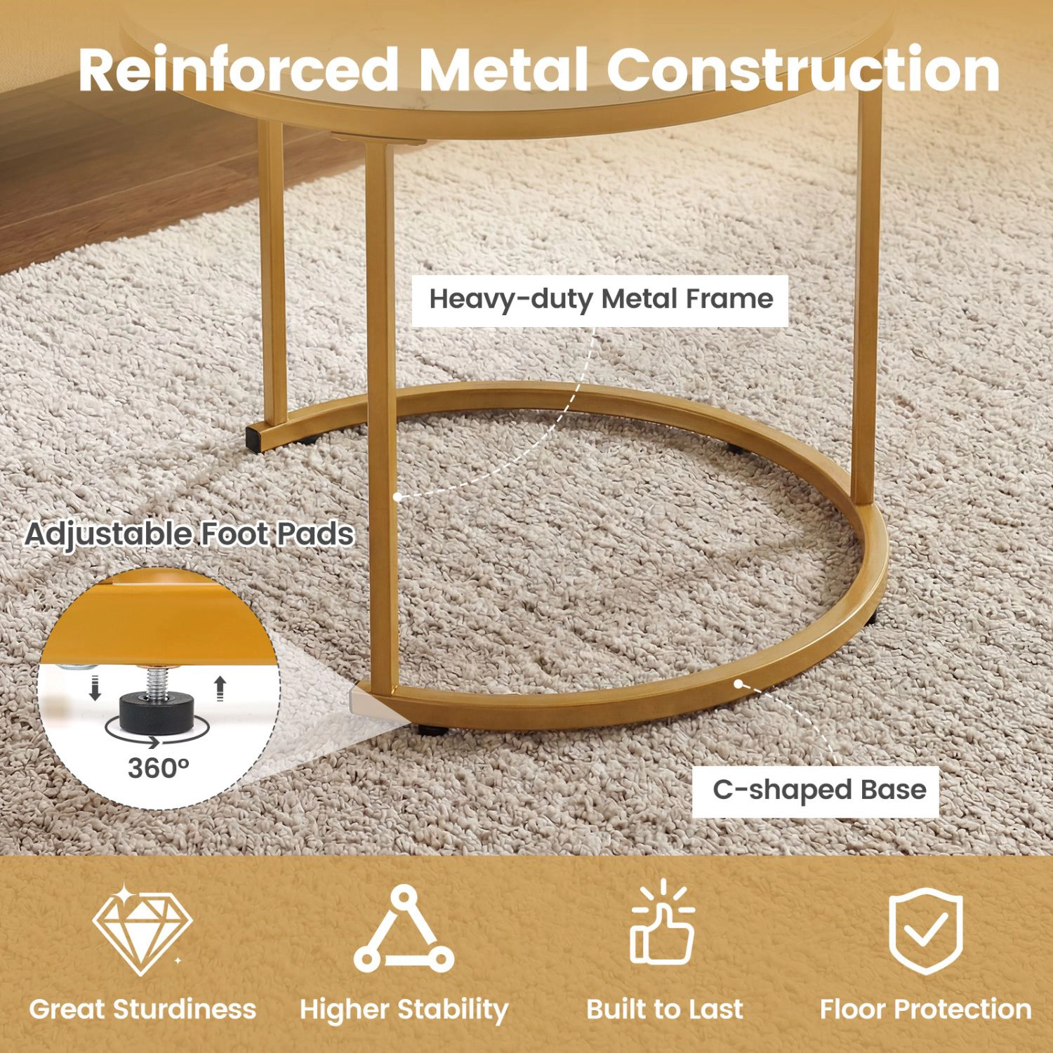 SlickBlue Set of 2 Round Nesting Coffee Tables with Metal Frame