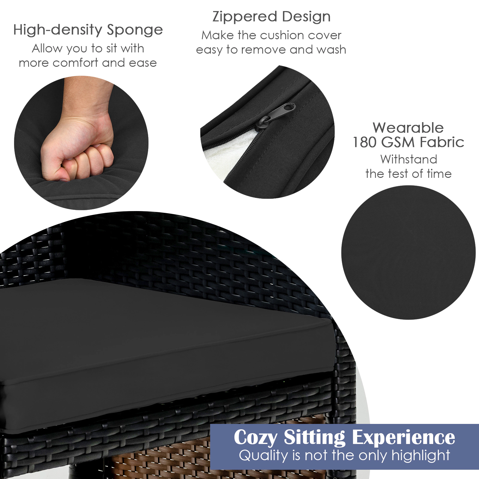 SUGIFT 4-Piece Brown Rattan Patio Set with Loveseat, 2 Chairs and Tempered Glass Table