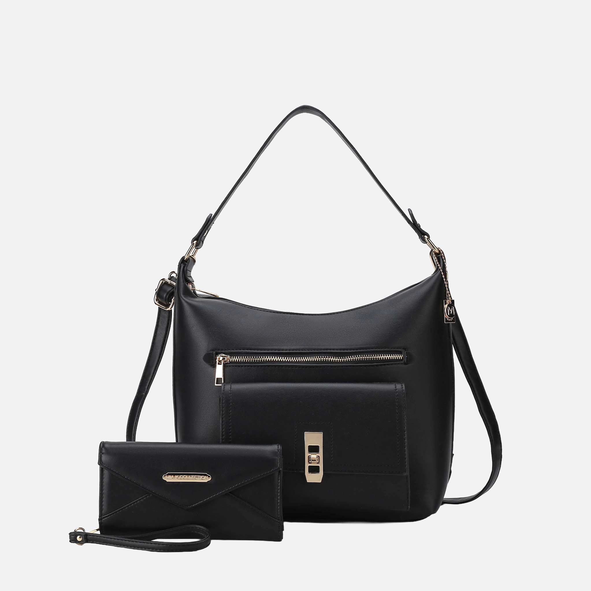 Mia K Collection Clara Vegan Leather Women’s Shoulder Bag with Wristlet Wallet - 2 pieces