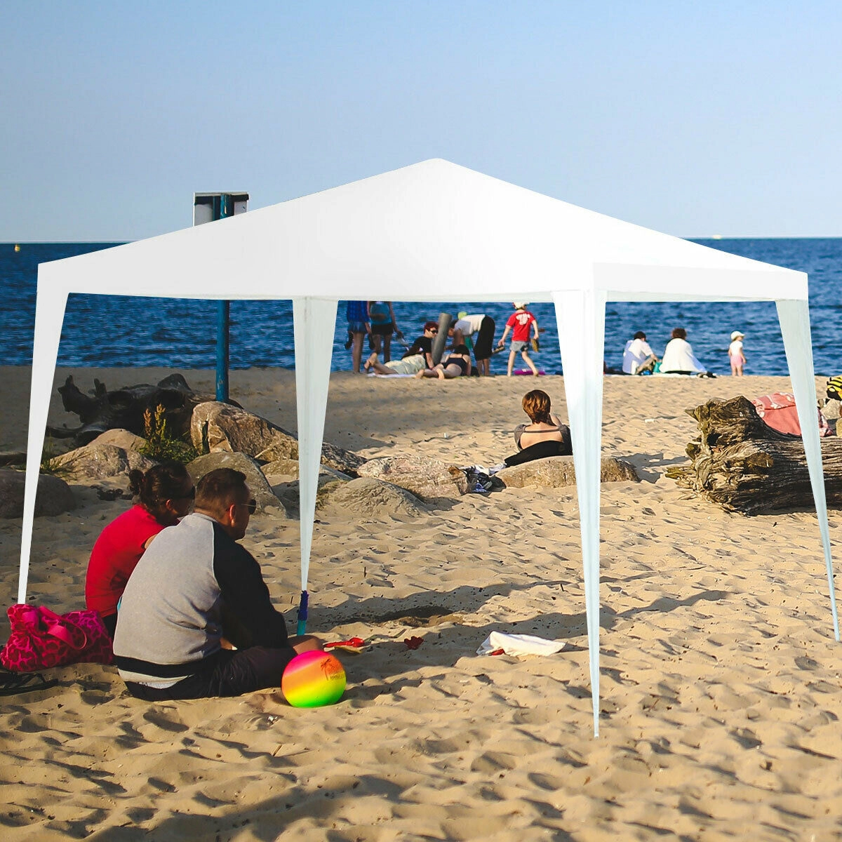 SUGIFT White Outdoor Party Canopy Tent with 4 Removable Sidewalls and Steel Frame 10-ft W 10-ft D 8.5-ft H