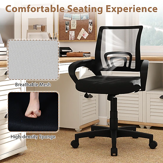 SUGIFT Mid-Back 275-lb Capacity Black Breathable Mesh Ergonomic Computer Desk Chair with Lumbar Support