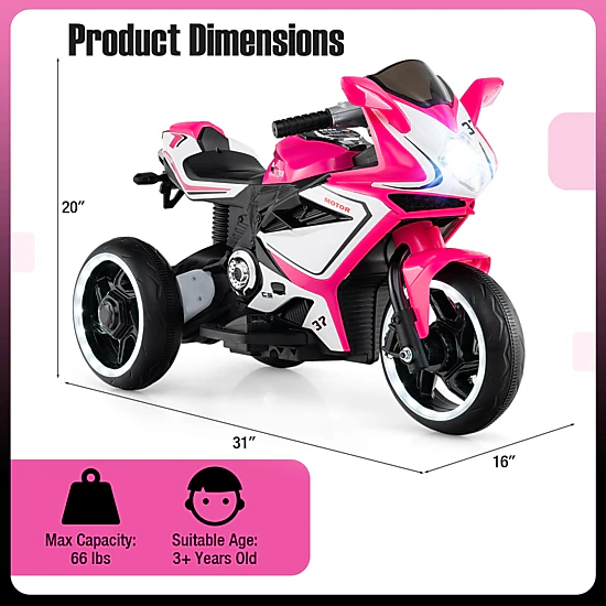 Costway Kids Ride on Motorcycle 6V Battery Powered Mini Electric Motorbike with LED Lights Red