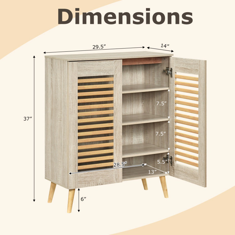 Hivvago Shoe Cabinet with Louvered Doors and Removable Shelves