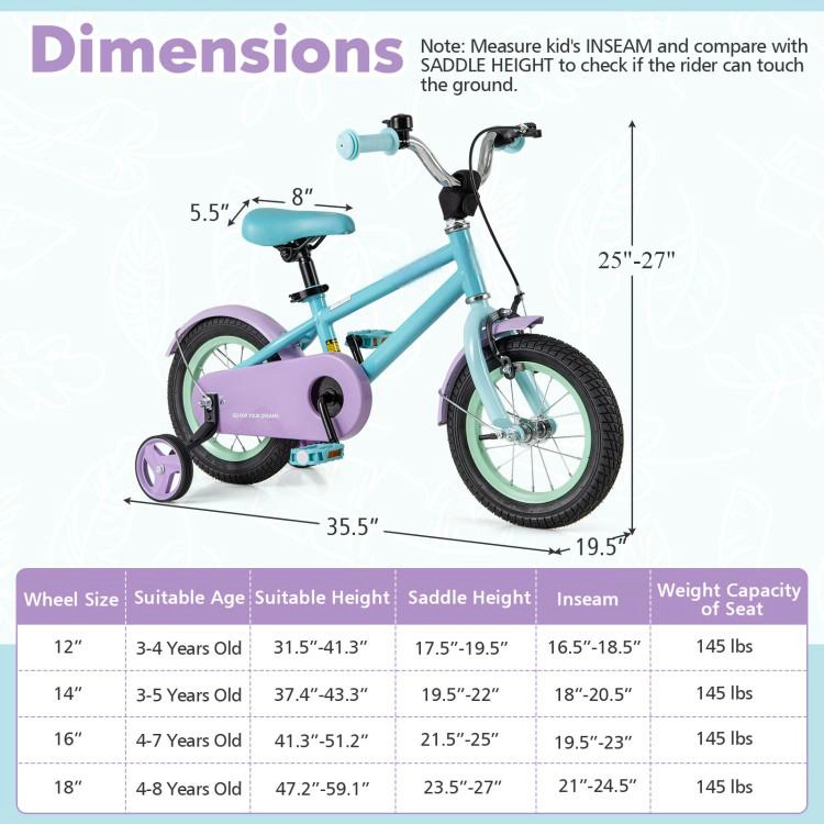 SUGIFT 12-Inch Purple and Blue Kids Bike, Enclosed Chain Guard, Training Wheels