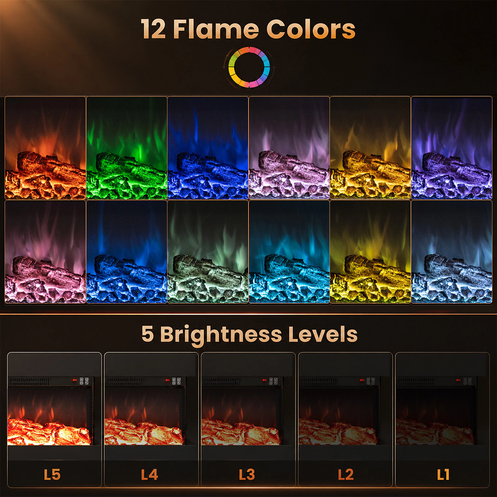 SUGIFT 32-in 3-Sided Floating Mantel 12 Side LED Colors Wall Mount Electric Fireplace 32.3-in x 8.1-in x 16.5-in Black