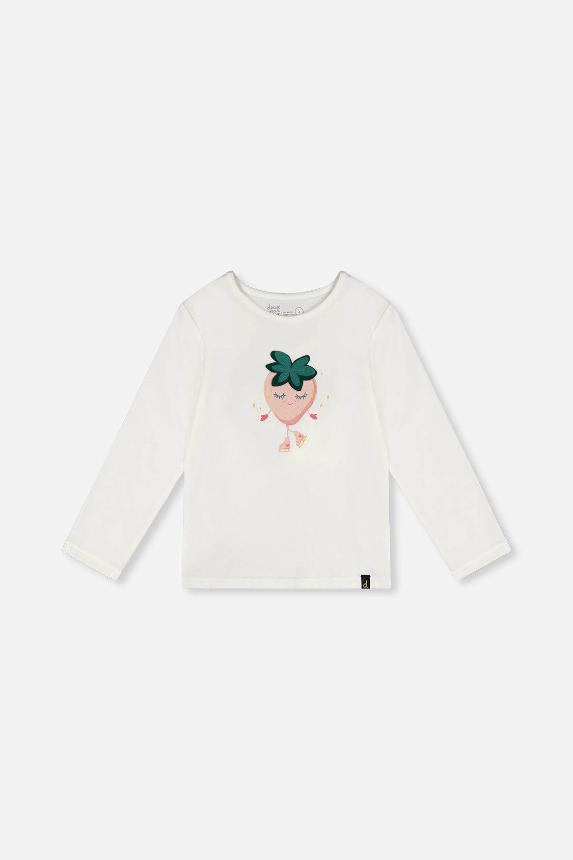 Deux par Girls Textured Strawberry Organic Cotton Long Sleeve T-Shirt