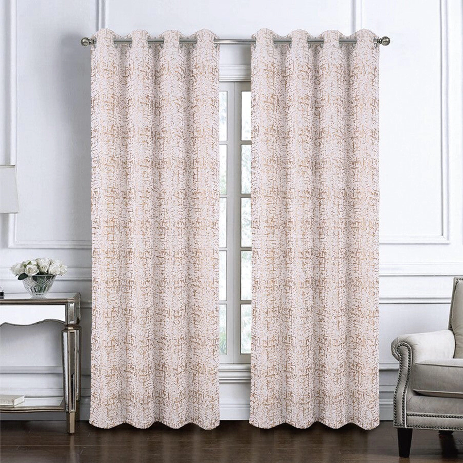 RT Designers Collection 100% Polyester 140 GSM Luca Jacquard Grommet Curtain Panel 54" x 84" Chocolate