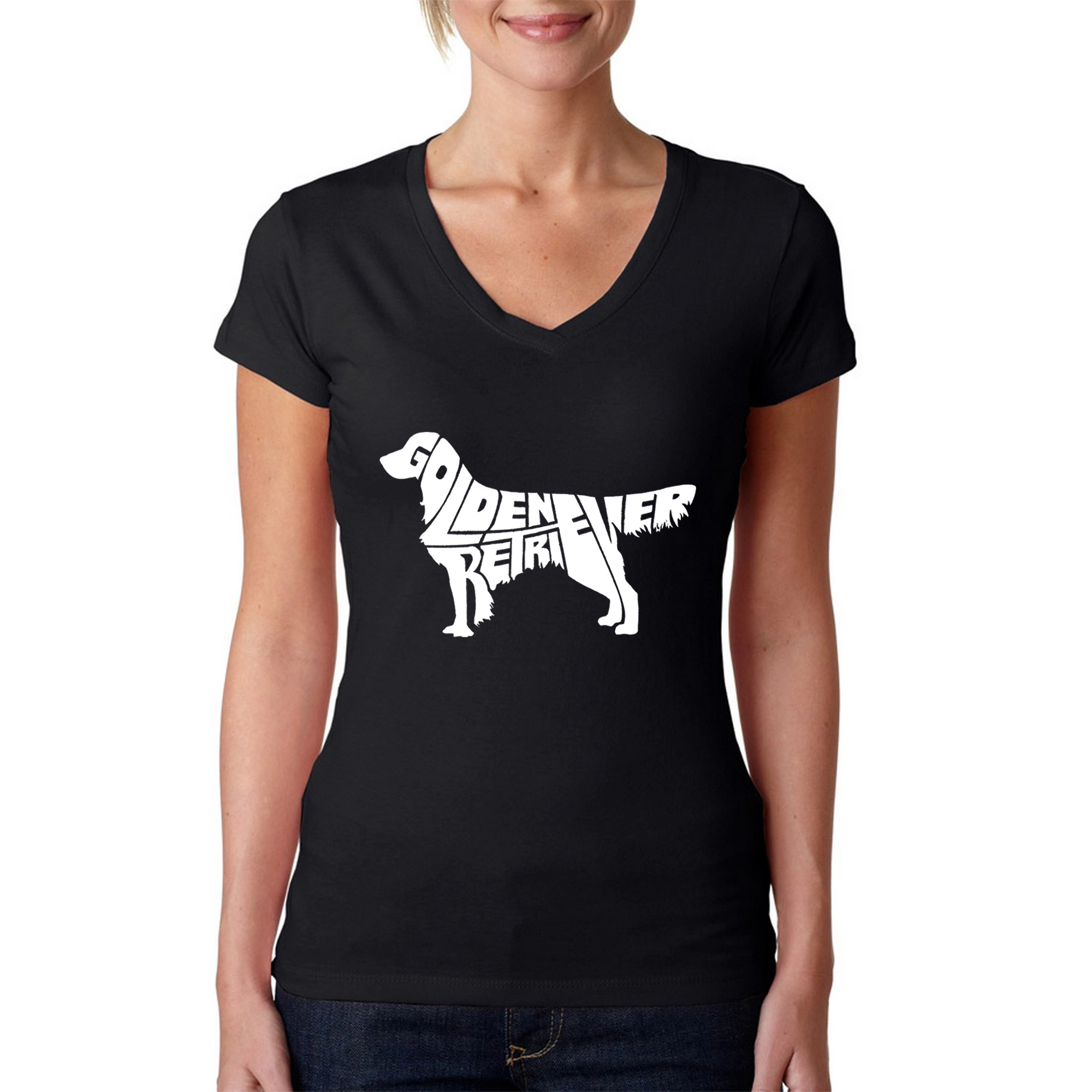 LA Pop Art Womens Word V-Neck T-Shirt - Golden Retreiver