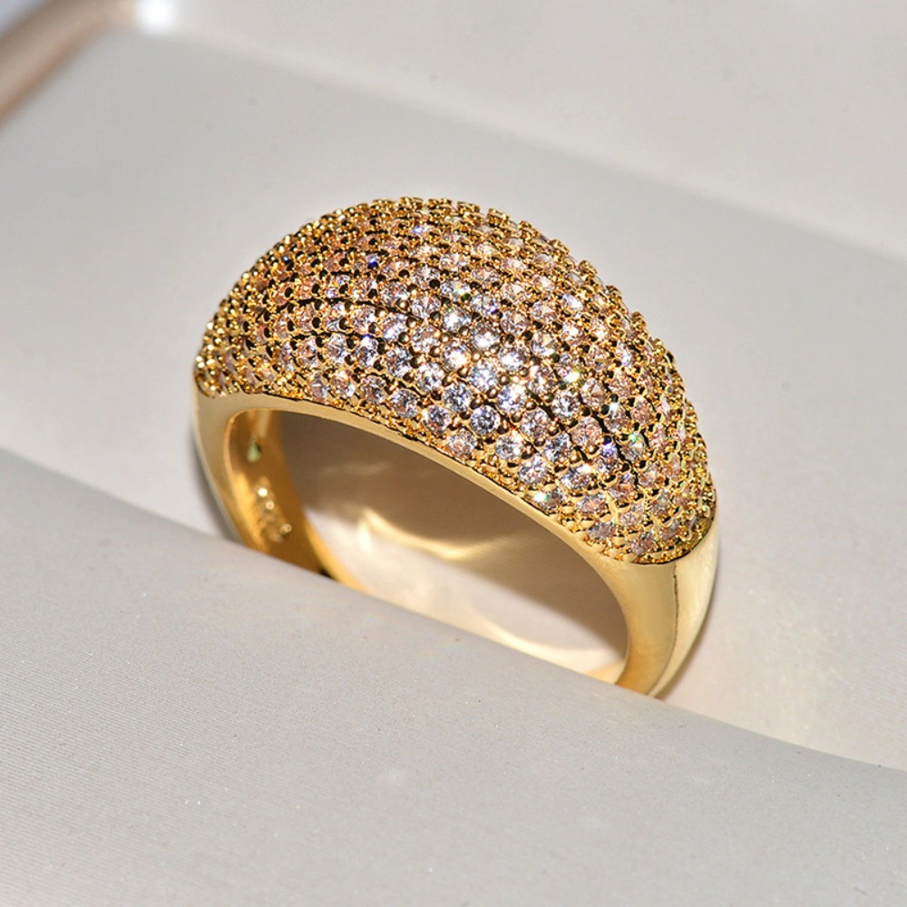 Pave‑Set Full Micro Pave Cubic Zirconia Dome Wide Band Ring for Women