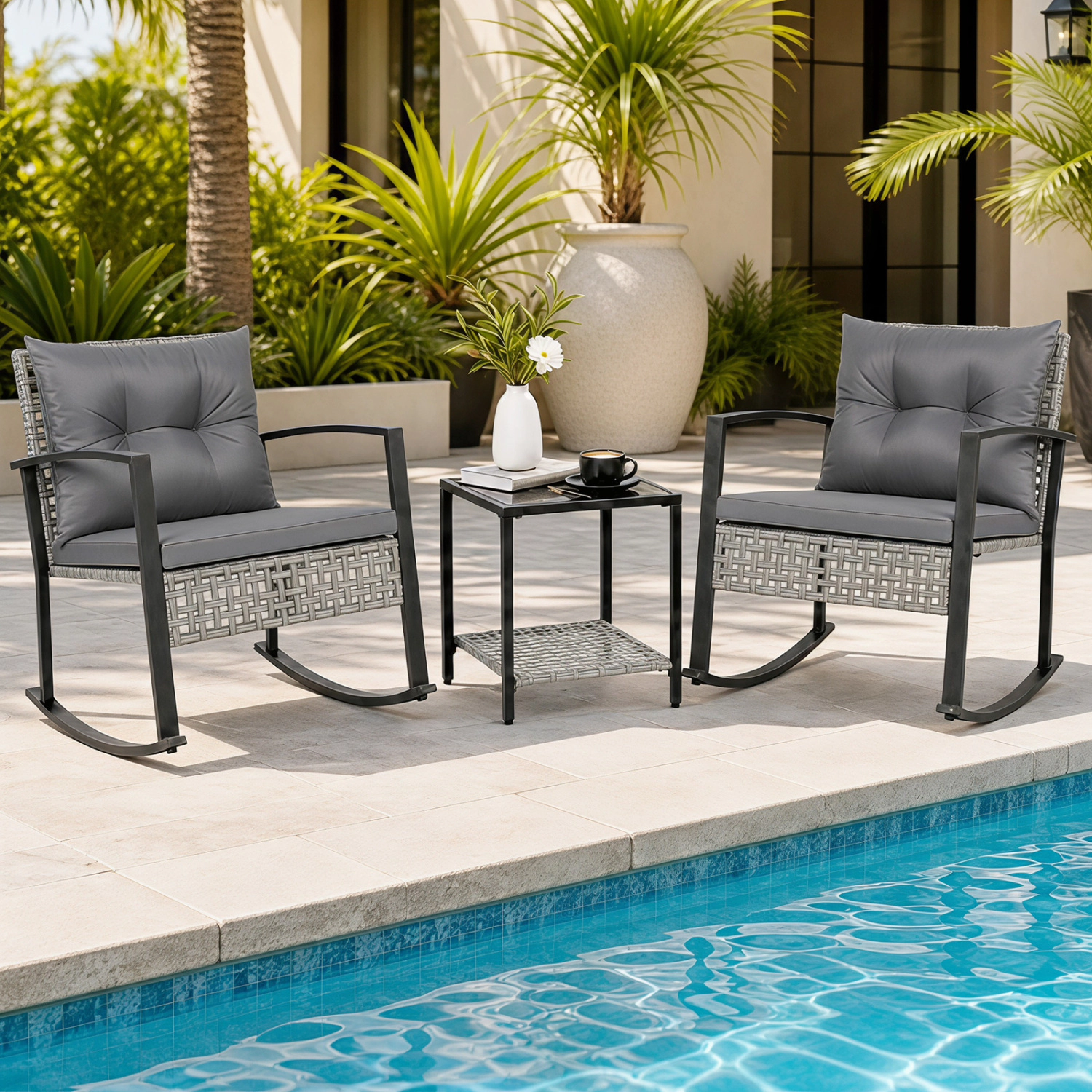 LJG 3-Piece Outdoor Rocking Chair Set for Garden