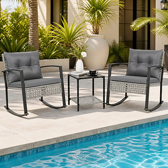 Hivvago 3-Piece Outdoor Rocking Chair Set For Garden