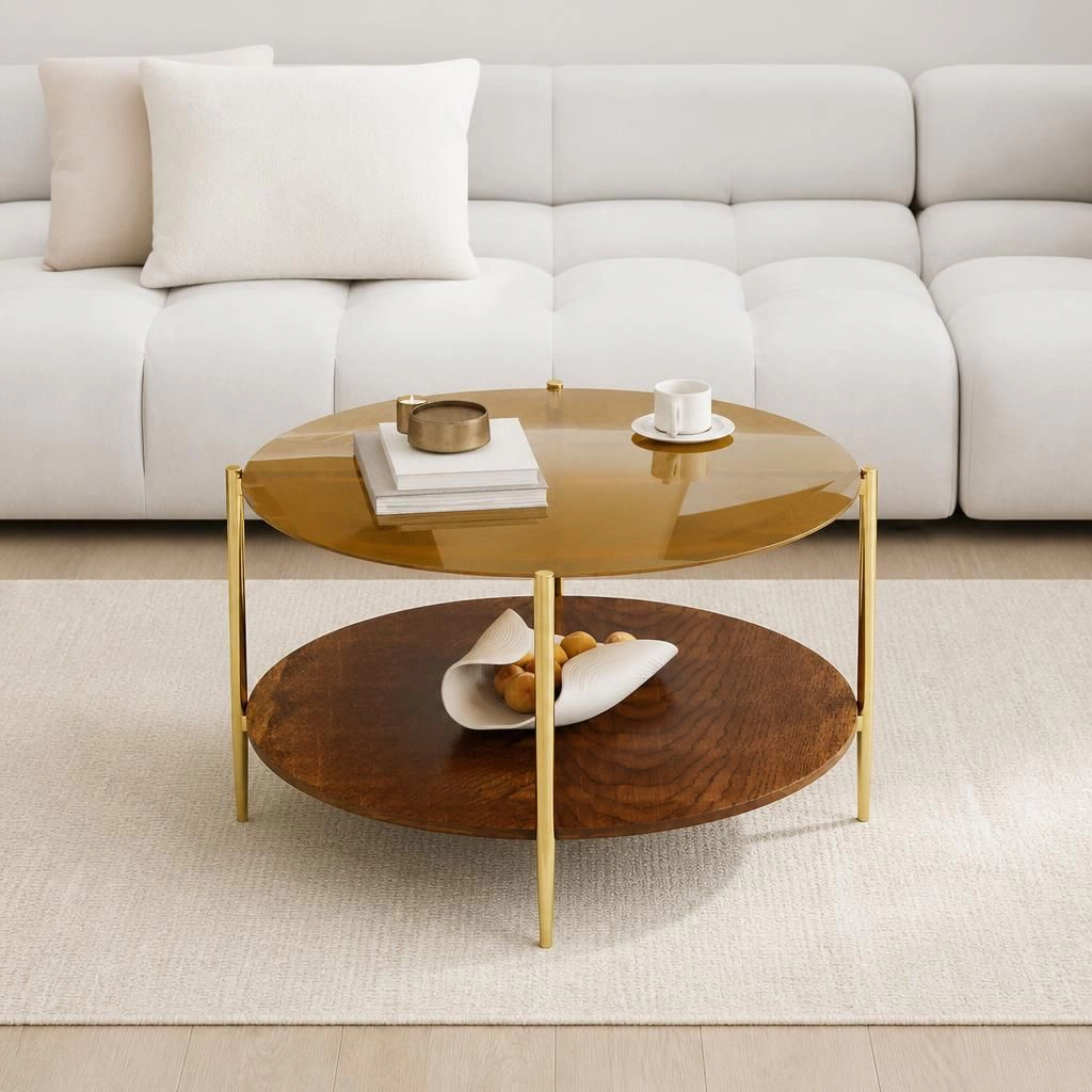 GOODSILO Round Low Profile Coffee Table Functional Center