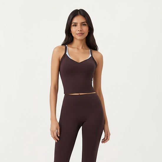 Anna-Kaci Women's V-Neck Cropped Active Tank Top with Double Shoulder Straps