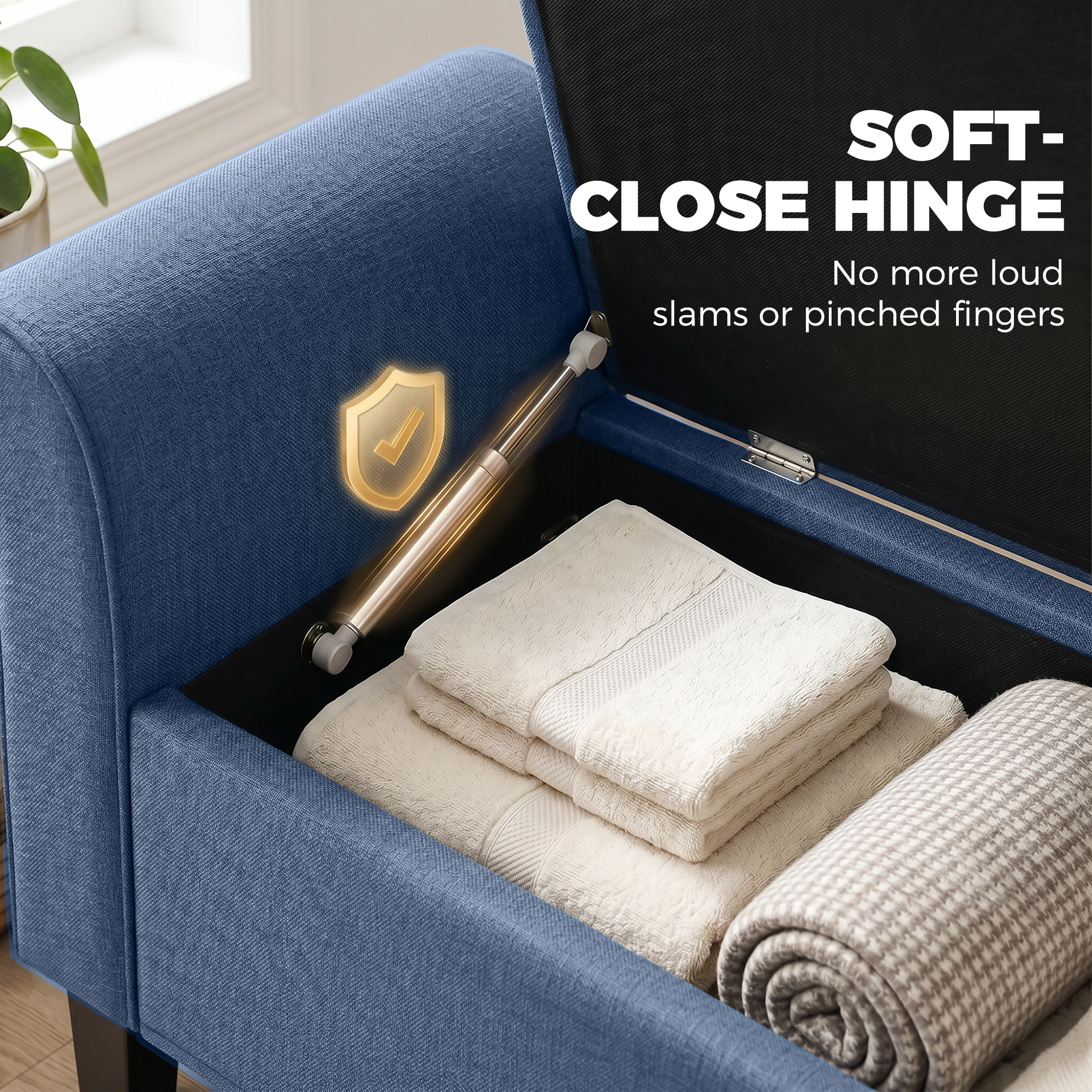 Hivvago Decorative Storage Ottoman Bench With Safety Hinge And Rolled Arm Design