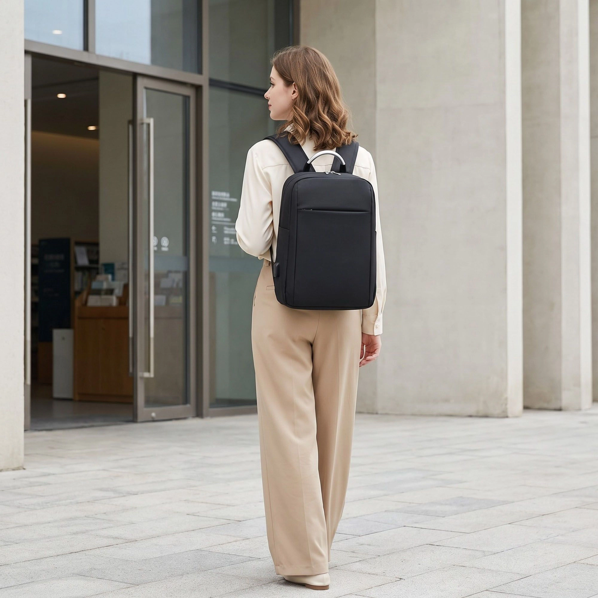 Alilang Women's Modern Business Laptop Backpack - Sleek Commuter Daypack with Metallic Handle for Office, School