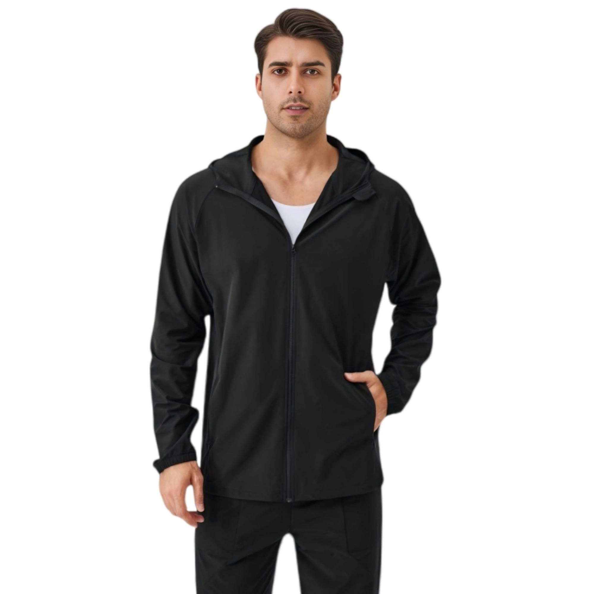 Anna-Kaci Men's Lightweight Zip-Up Hoodie Jacket with Adjustable Hood and Side Pockets