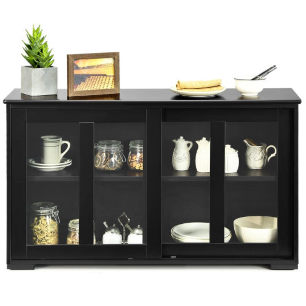 Hivvago Kitchen Storage Cabinet With Glass Sliding Door