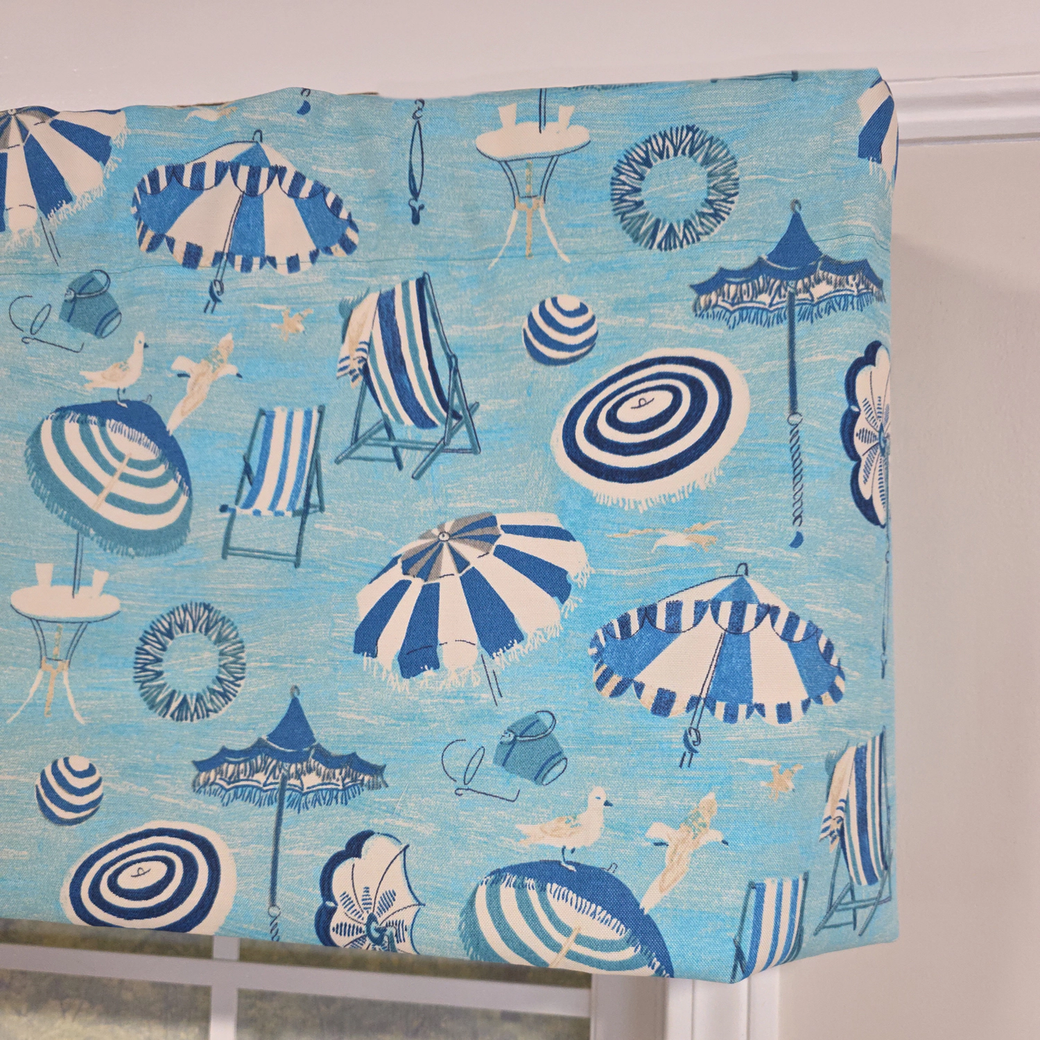 RLF Home 100% Cotton Beach Day Toilored  Fully lined Windows Rod Pocket Valance 51" x 16"  Blue