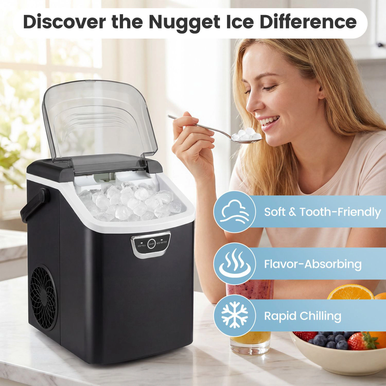 SlickBlue Black Countertop Pellet Ice Maker, 33 Lbs Daily