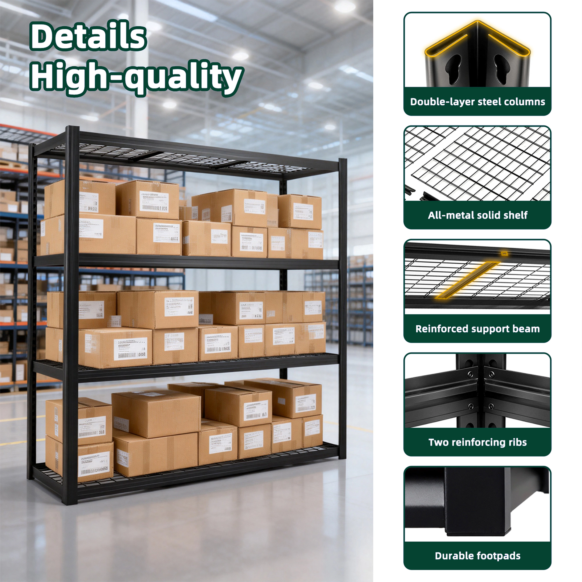 Flynama 4 Tiers Steel Industrial Duty Adjustable Garage Storage Shelving Unit in Black (71 in. W x 71 in. H x 24 in. D)
