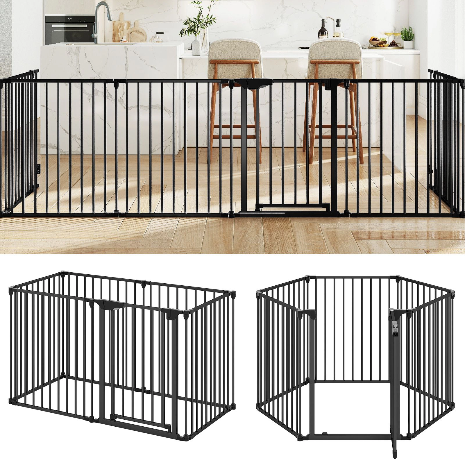 SlickBlue 6 Panel Safety Gate Playpen with Locking Door for Kids