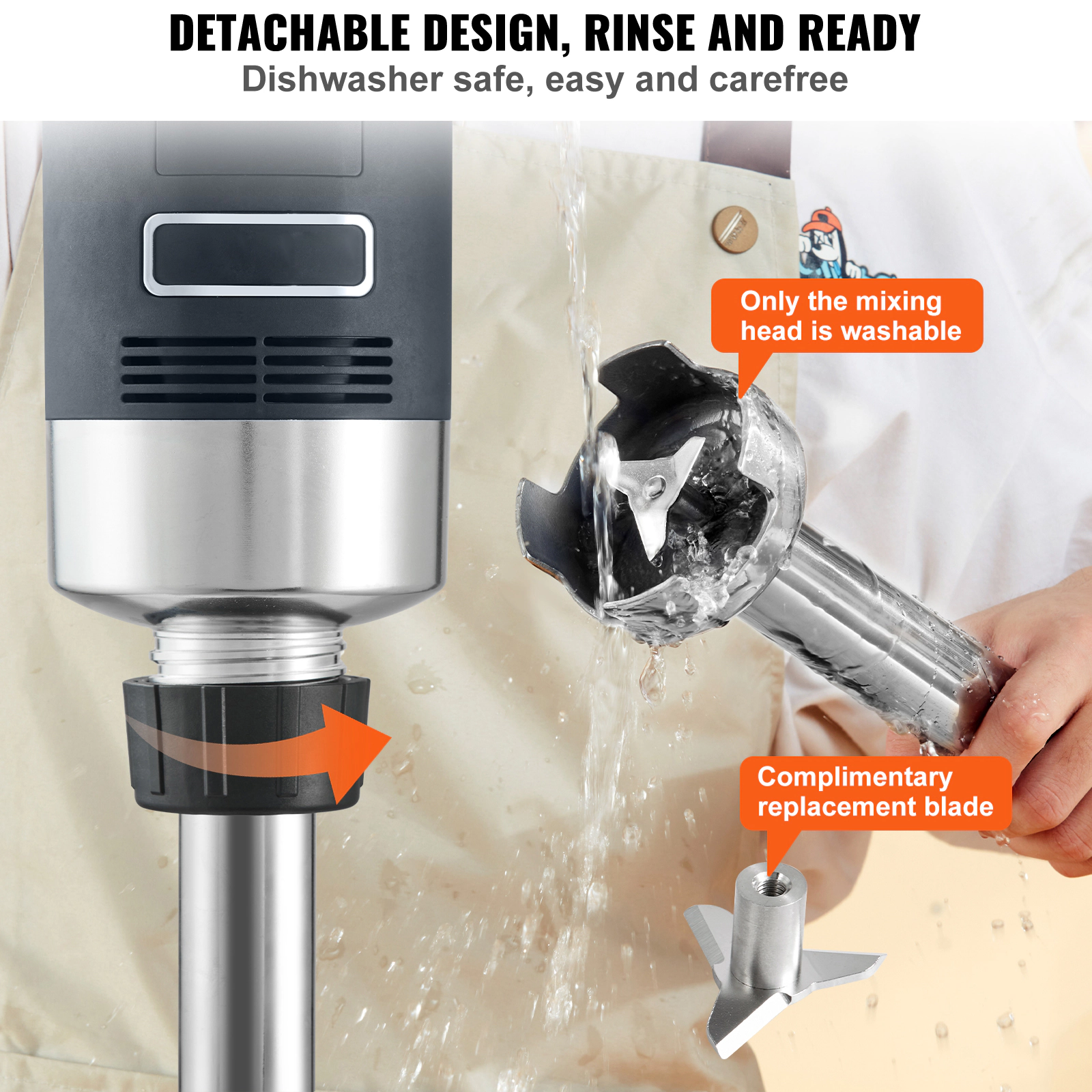 HONGGE Commercial Immersion Blender 750W Heavy Duty Hand Mixer Variable Speed Kitchen Stick with 304 Stainless