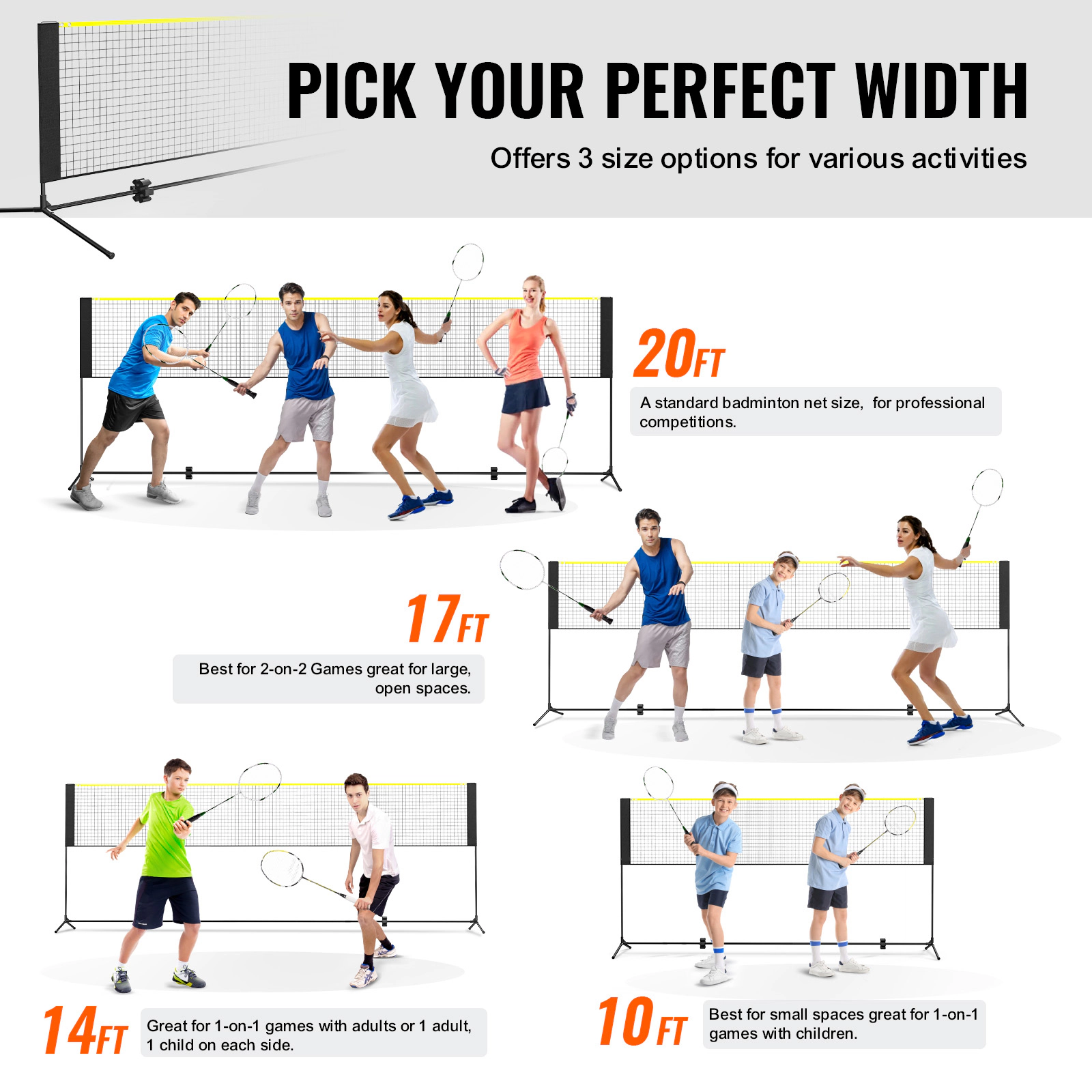 HONGGE Badminton Net Height Adjustable Volleyball Net Foldable Pickleball Net Portable Easy Setup Tennis Net Set with