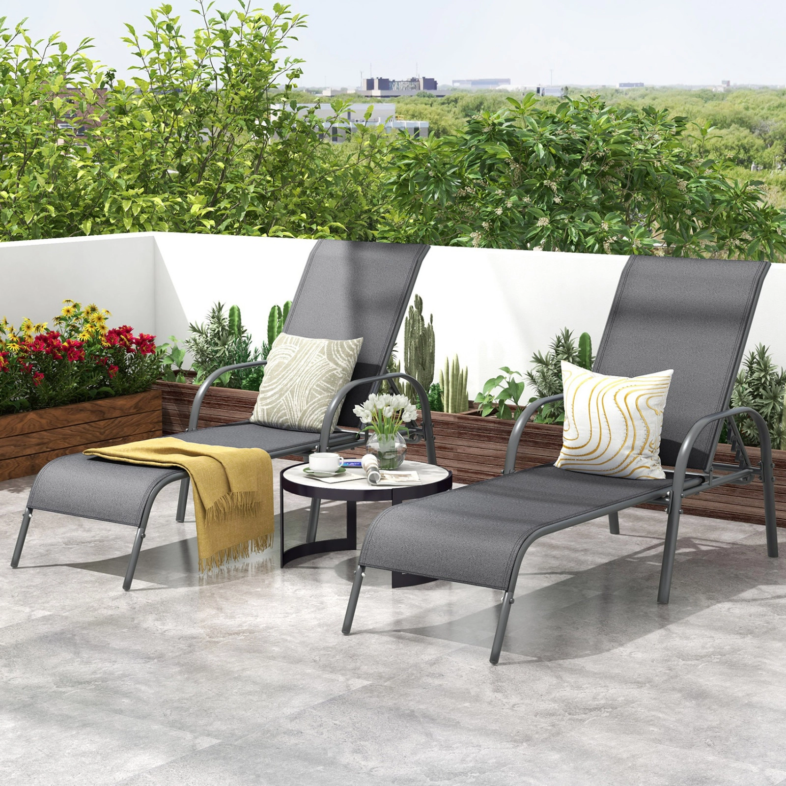 SUGIFT Adjustable Outdoor Chaise Lounge Chair 350-Lb Capacity 75.5-in Horizontal 62.5-in Upright Dark Gray