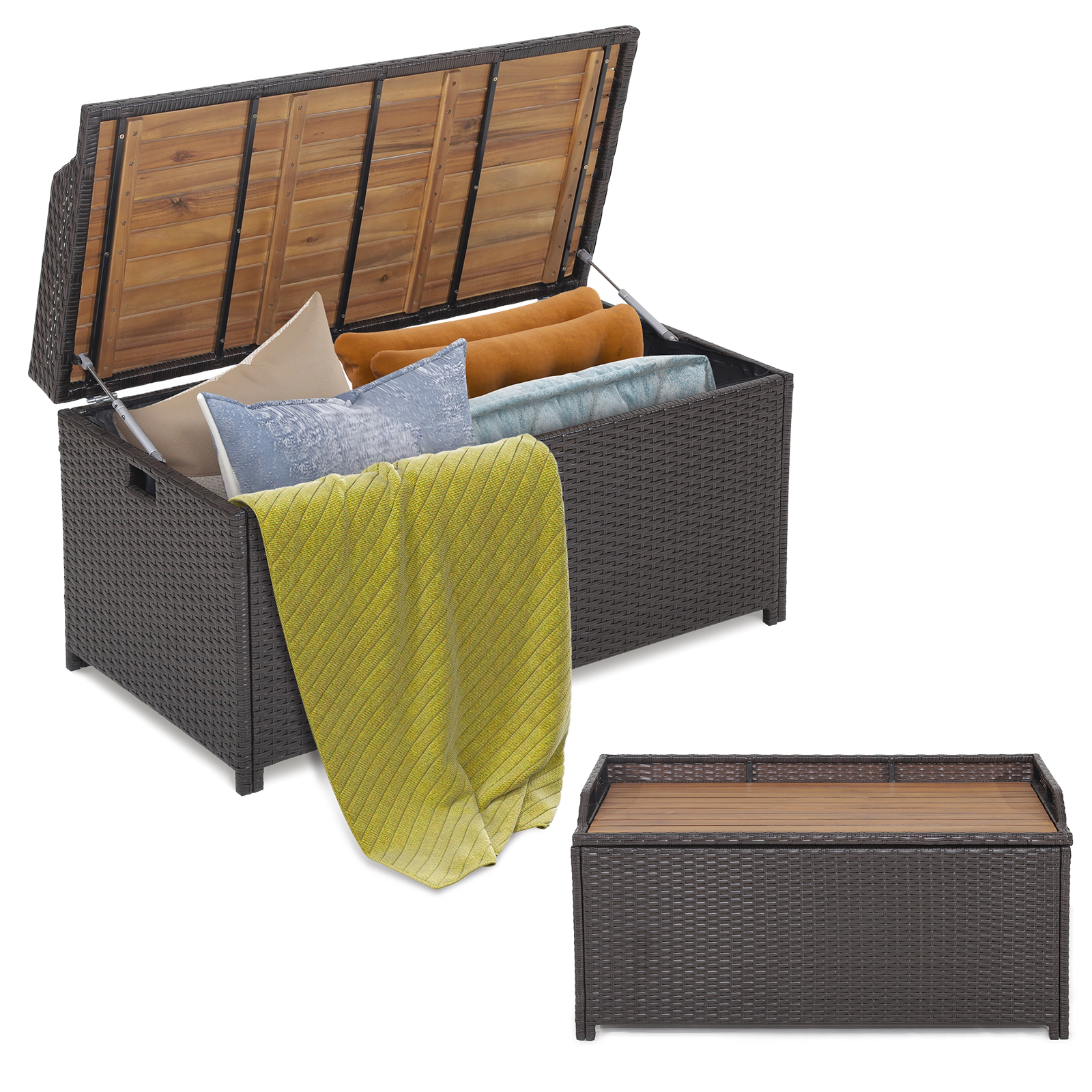 SUGIFT 45-Gallon Outdoor Storage Bench with Zippered Liner 795-lb Seating Capacity 66-lb Inner Load Mix Brown