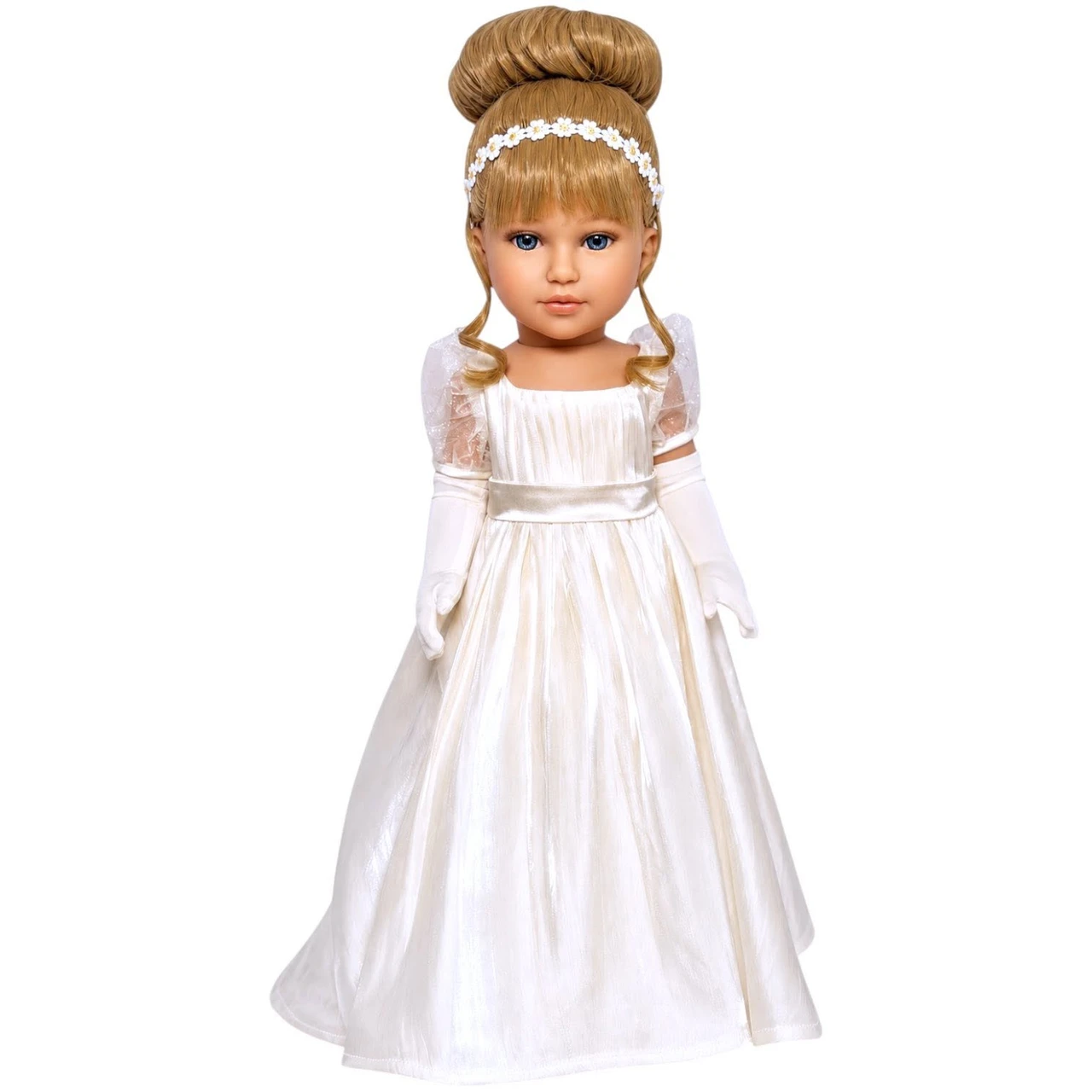 MBD® Inspired Regency Ivory Gown with Gloves & Floral Headpiece – Elegant Formal Dress- Doll Dress Only