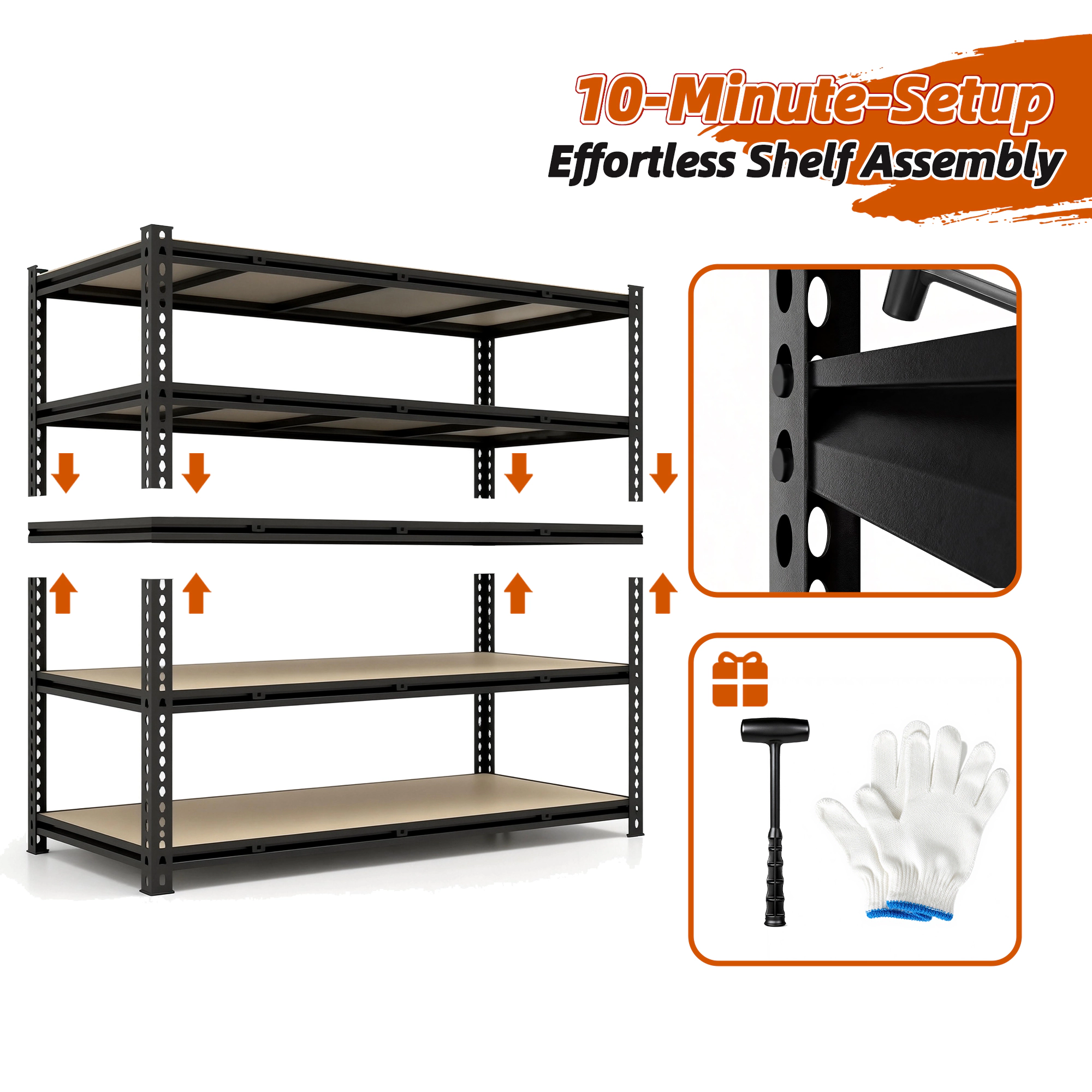 XJ 5-Tier Freestanding Garage Shelving, Heavy Duty Steel, Adjustable