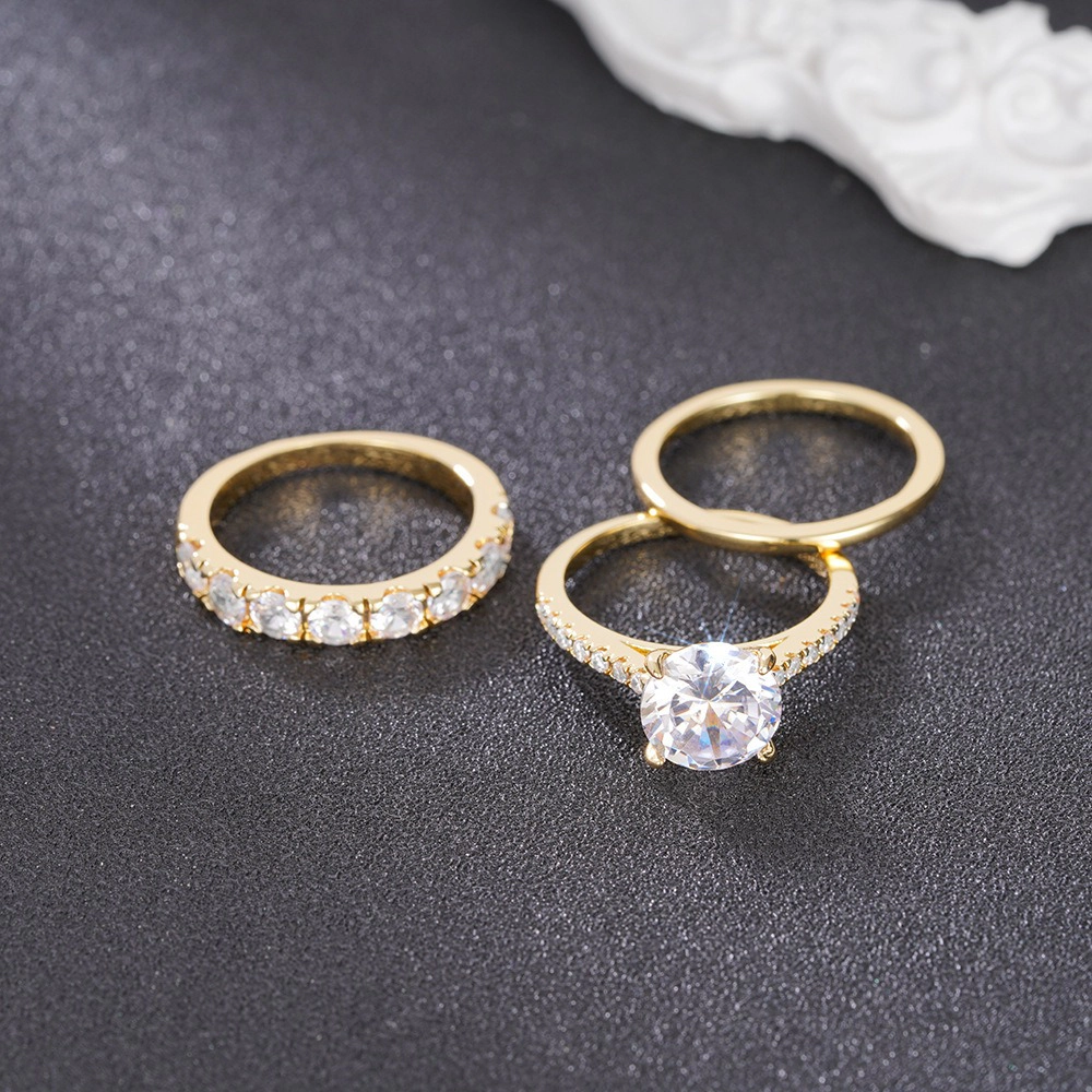 Wardrobe Whimsy Women 3‑Piece Bridal Stackable Ring Set Round Cubic Zirconia Engagement Wedding Promise