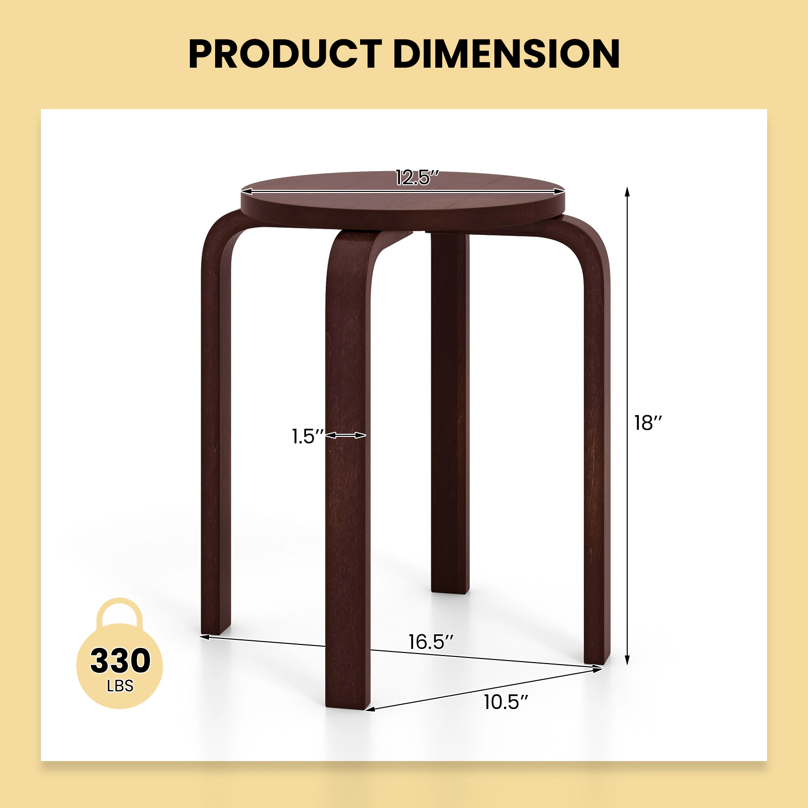 SUGIFT Set of 4 Brown Stackable Backless Wood Stools, 18-Inch Round Seat