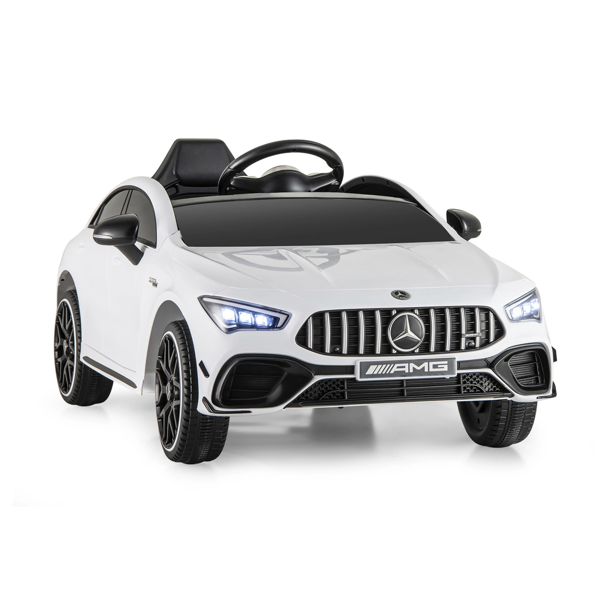 SUGIFT Kids White 12V Ride On Sports Car with Remote Control and LED Lights 43.3-in W 17.7-in H 66-lb Seat Capacity
