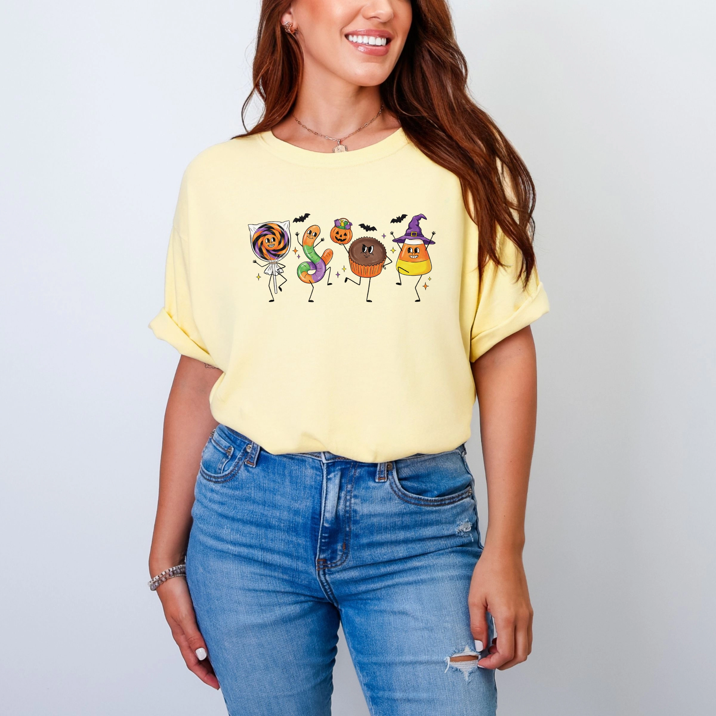 Simply Sage Market - Women's Garment Dyed Graphic T-Shirt Candy Stick Figures