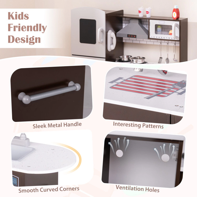 Hivvago Corner Toy Kitchen Set with Light with Sounds Interactive