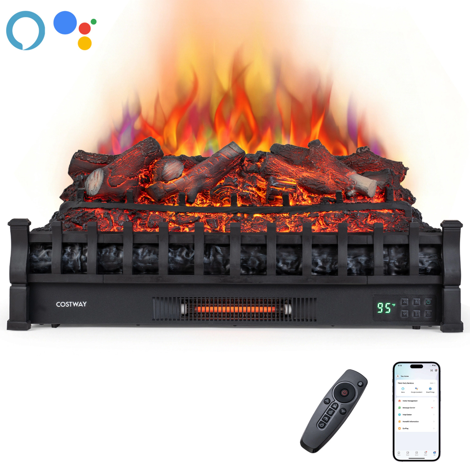 LJG 30" WiFi Fireplace Insert Lemonwood Set with App & Remote Infrared Quartz Electric Fireplace Heater