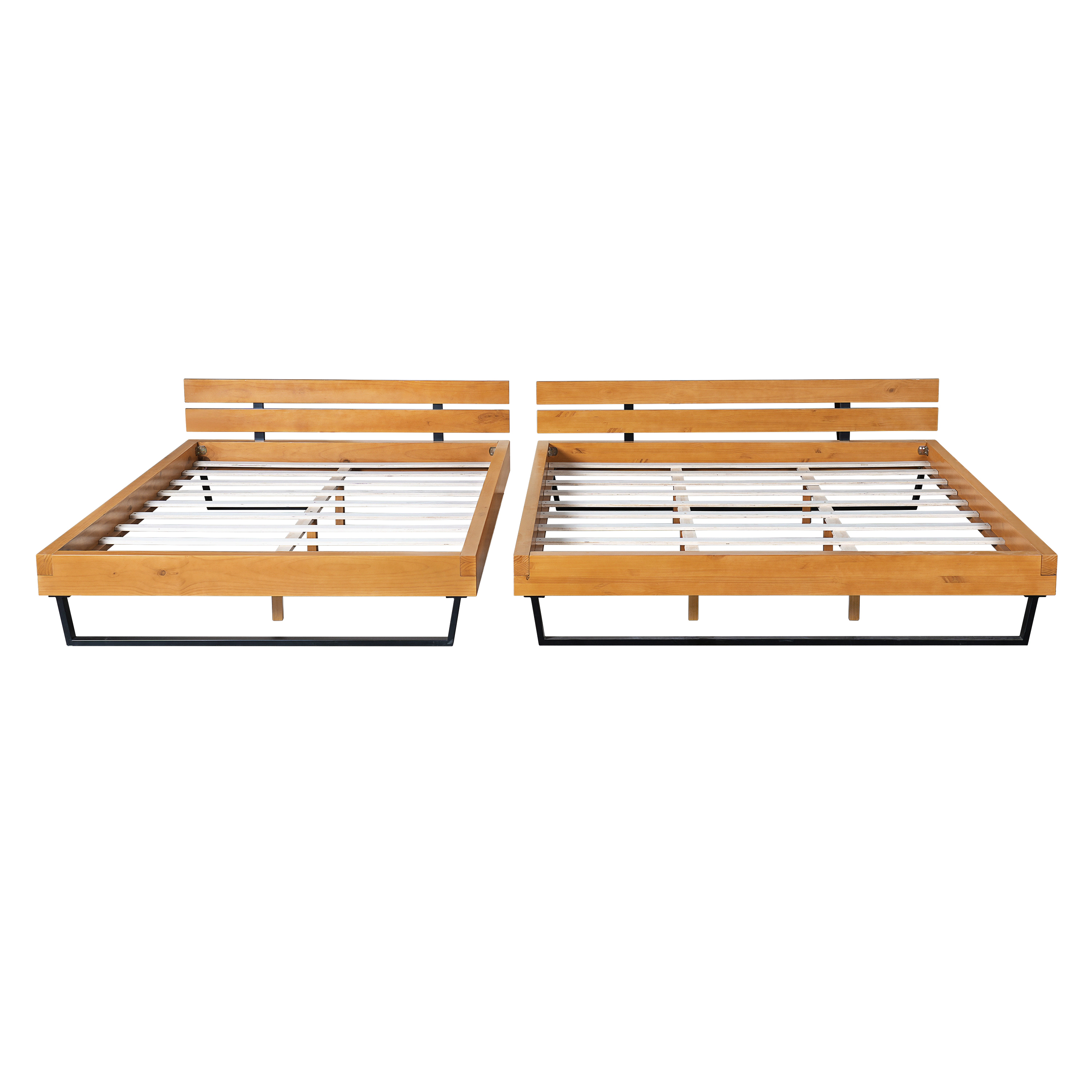 Flynama King Pine Wood Bed Frame, Natural & Black