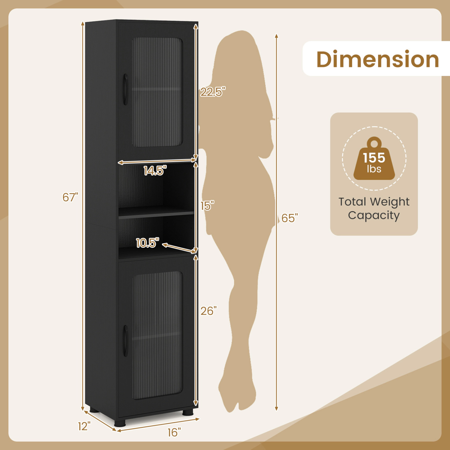 SlickBlue Bathroom Storage Cabinet with Open Shelves and Doors