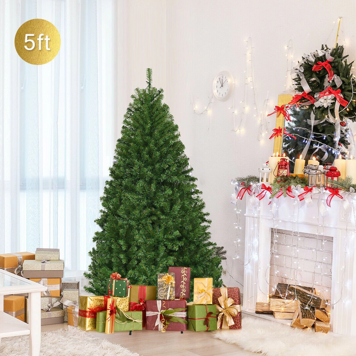 SlickBlue Pre-Lit Artificial Christmas Tree with Multi-Color LED Lights & PVC Branches