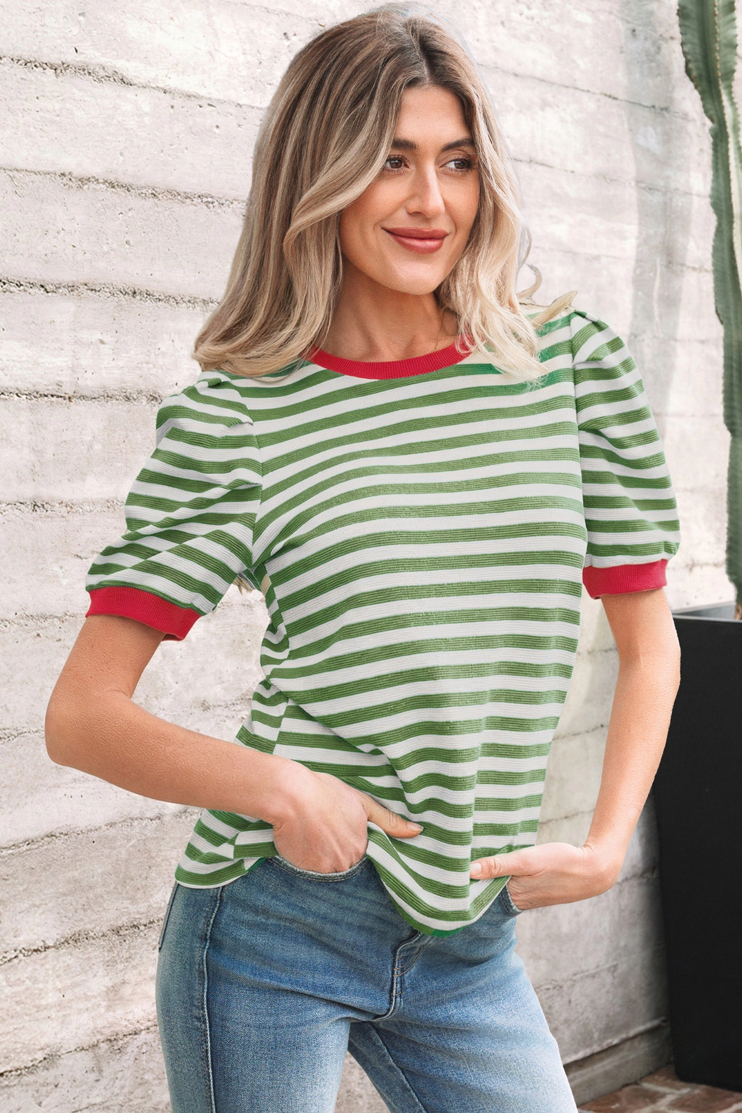 Threaded Pear Women's Joy Sleeve Contrast Trim Tee
