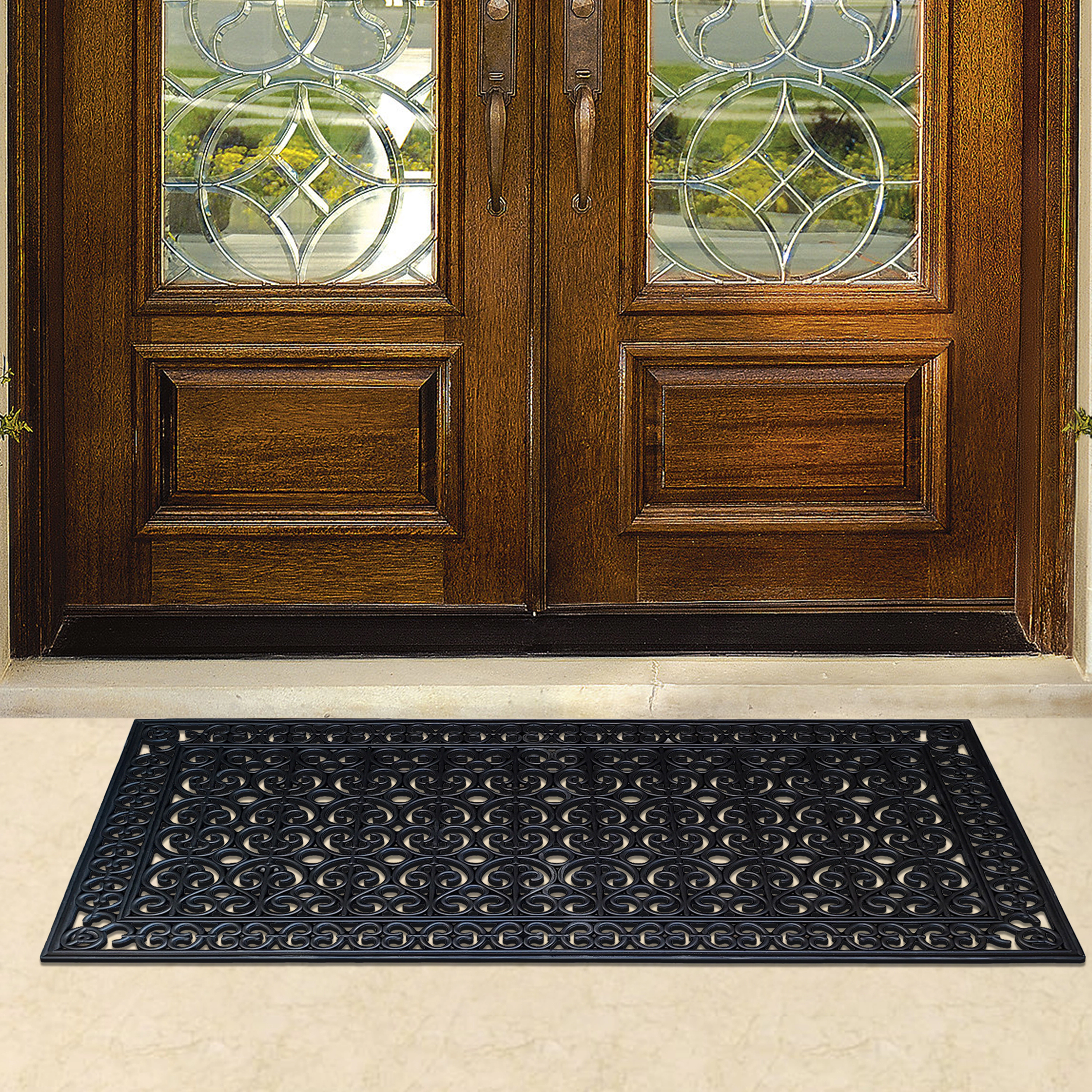 A1 Home Collection 23 lb Heavy Duty Rubber Doormat Non-Slip Outdoor Dirt Scraper Mat, Black Estate, 30 x 60 Inches