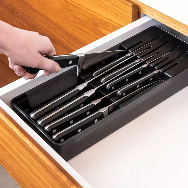 OU Drawer Knife Organizer, Compact Holder, Utensil Storage Insert, Kitchen Hand Wash