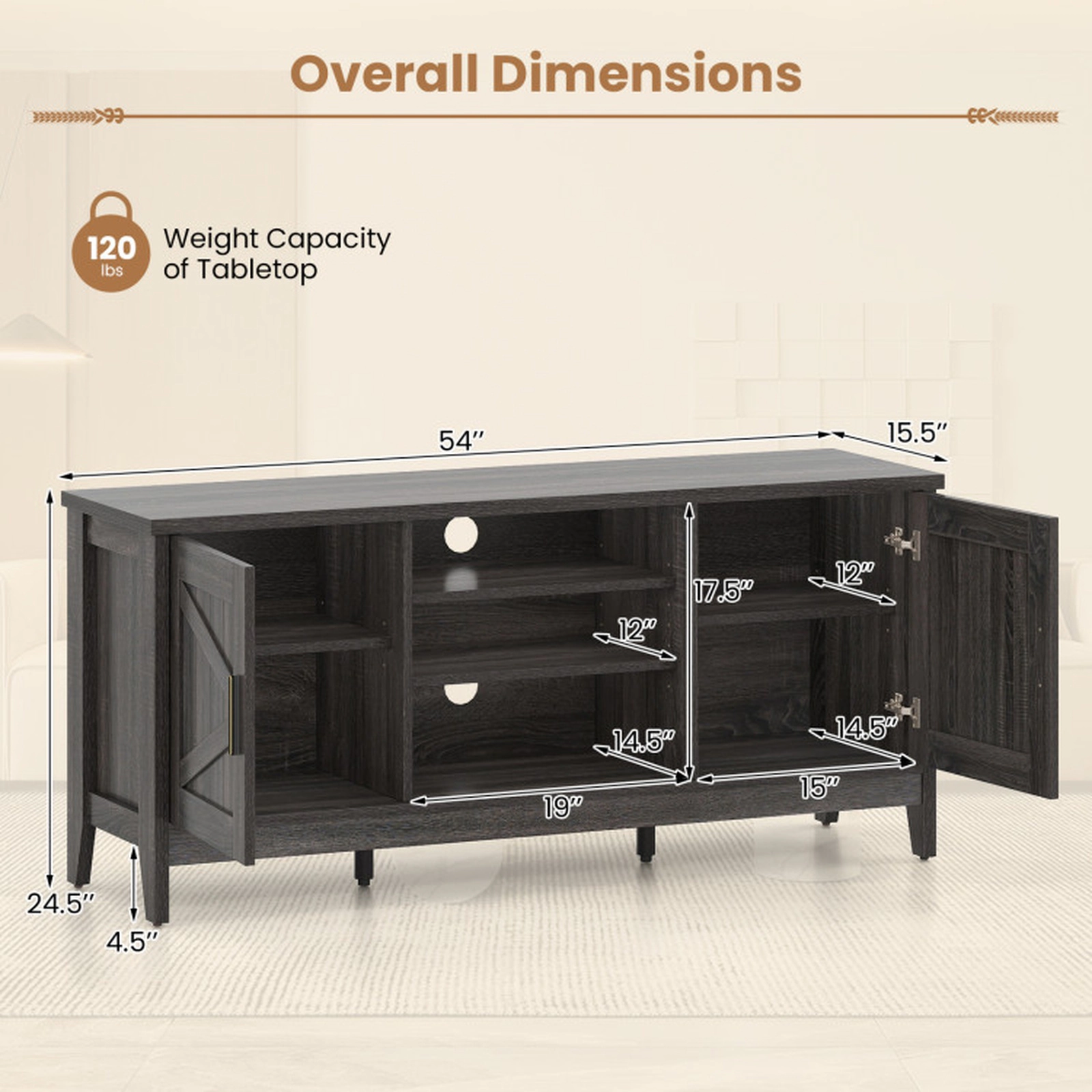 SUGIFT Gray Farmhouse TV Stand for TVs up to 65 in, 2 Barn Door Cabinets