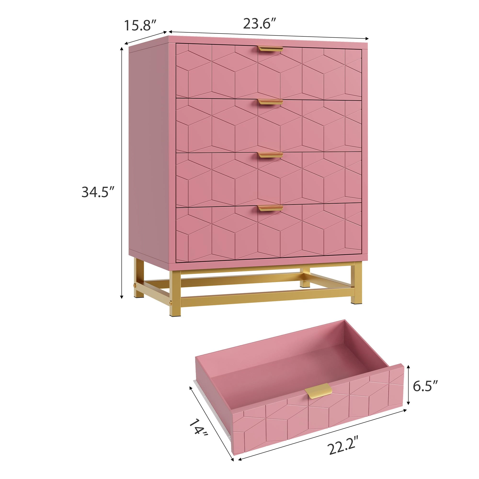 Modern 4 Drawer Dresser with Gold Metal Handles, Storage Cabinet for Bedroom Living Room Hallway