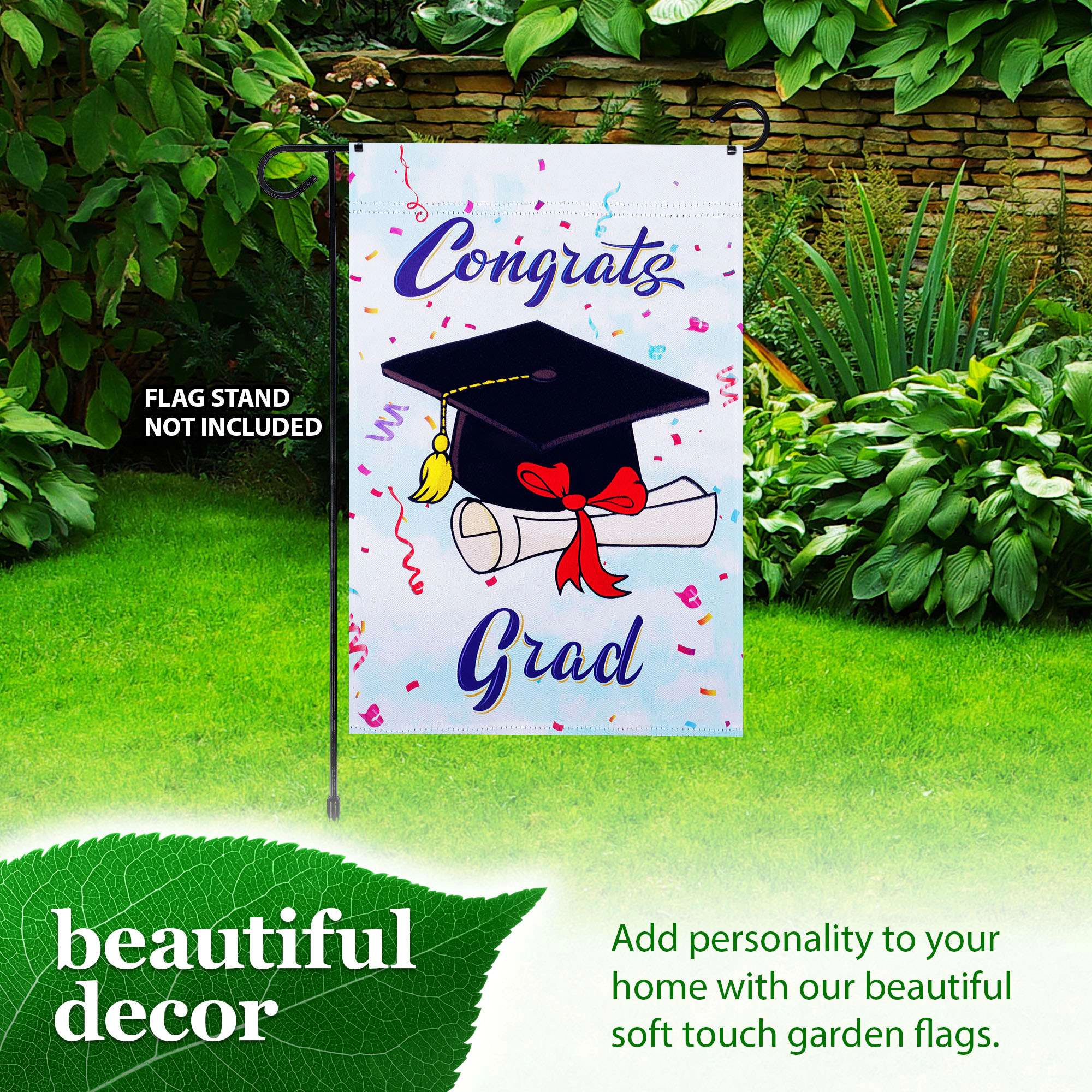 G128 Happy Graduation Congrats Cap 12x18 Double-Sided Garden Flag