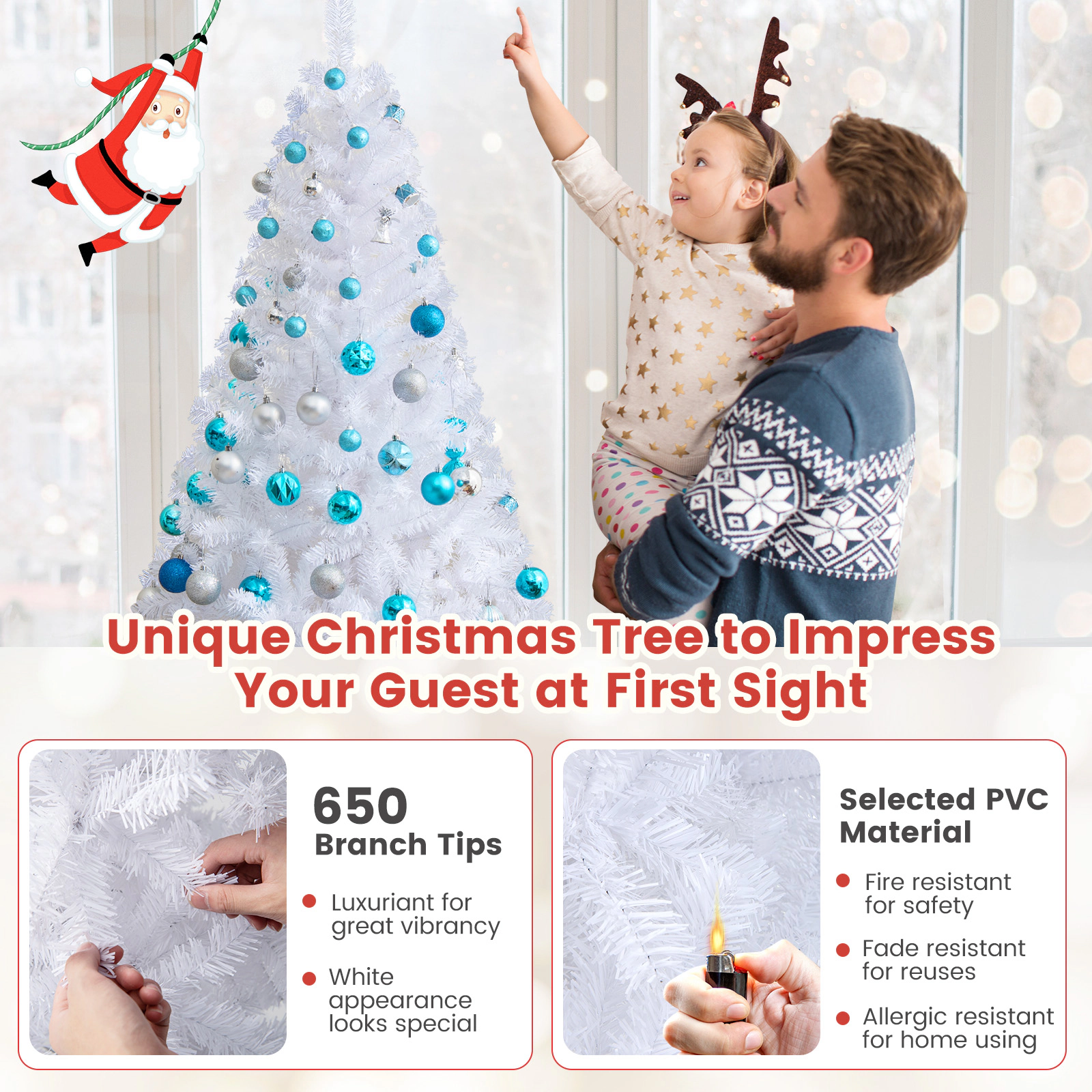 Glintex 6-Ft White Christmas Tree with 650 Tips and 4-Piece Setup, White