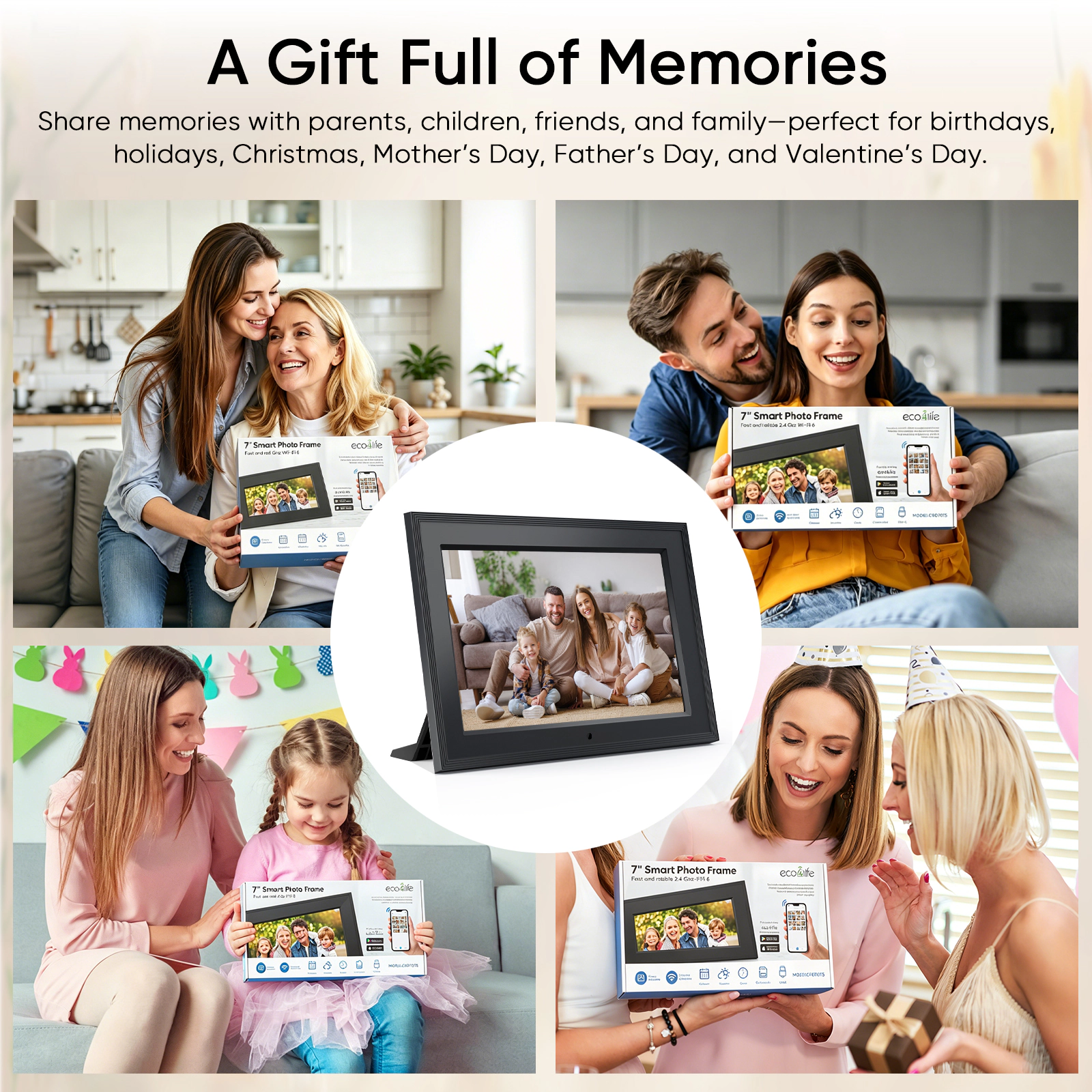 Eco4life 7" WiFi Digital Photo Frame IPS Instant Photo Share