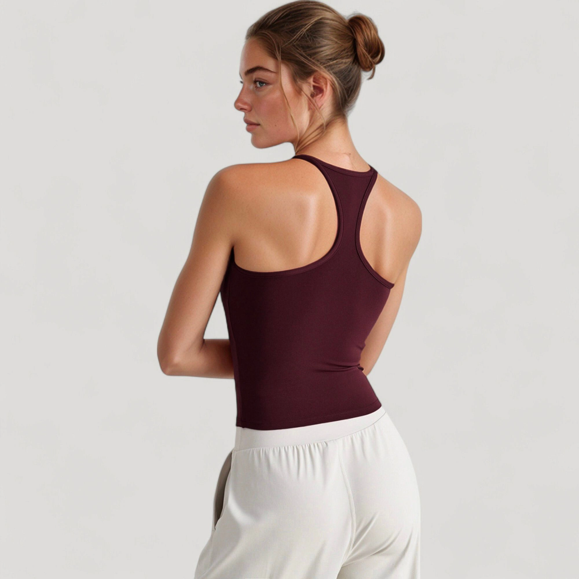 Anna-Kaci Women's Fitted Square Neck Tank Top with Built-In Bra and Racerback Design for Active Casual Comfort