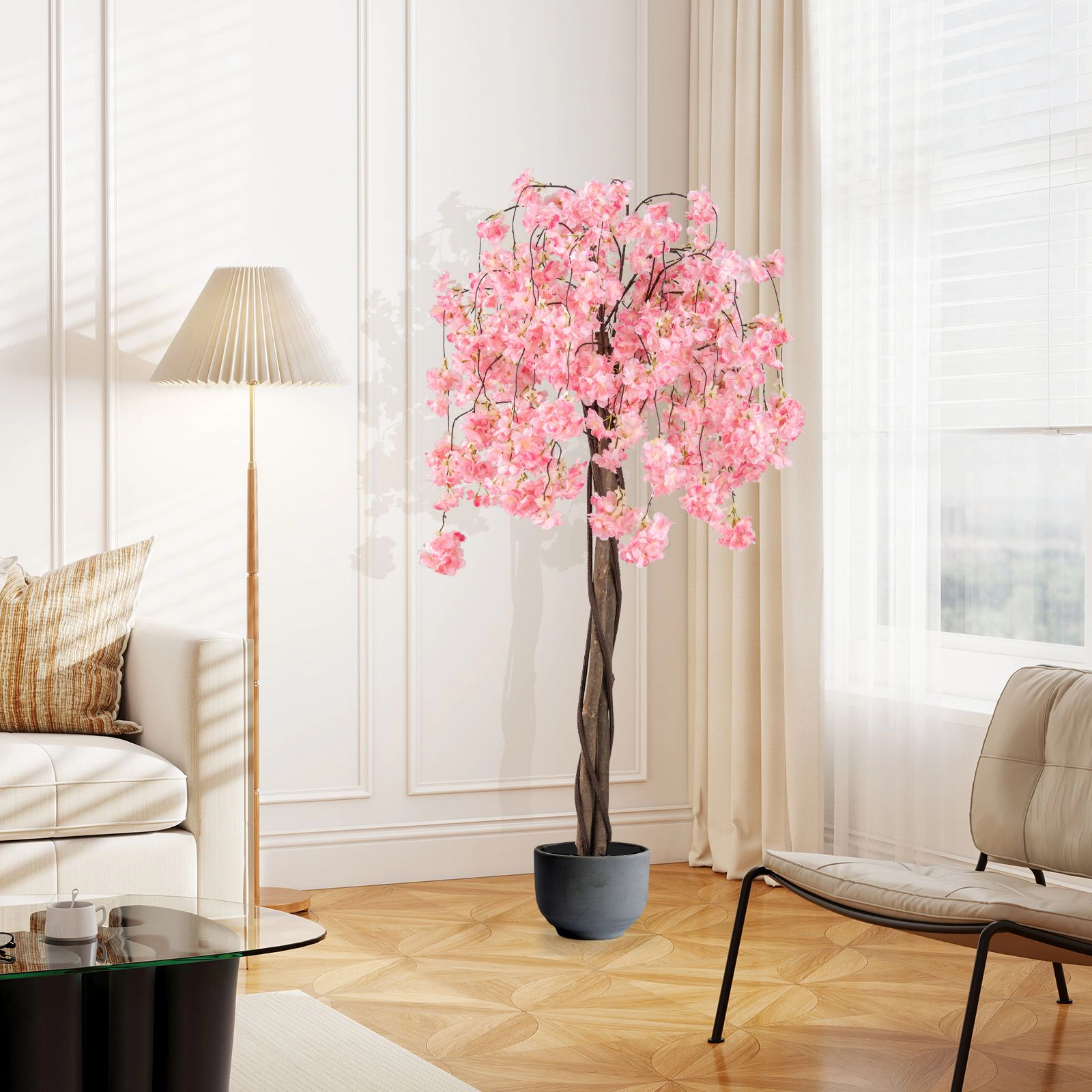 SlickBlue 5.5ft Artificial Cherry Blossom Tree with Wood Trunk